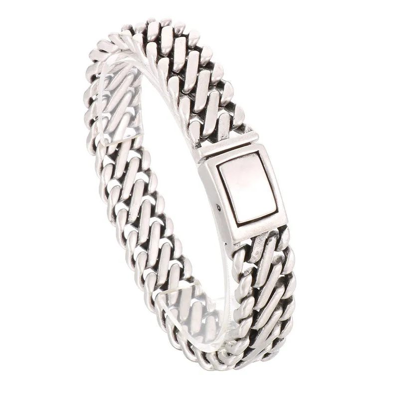 Creative Titanium Steel Braided Bracelet for Men - European and American Locomotive Wind Design in Stainless Steel