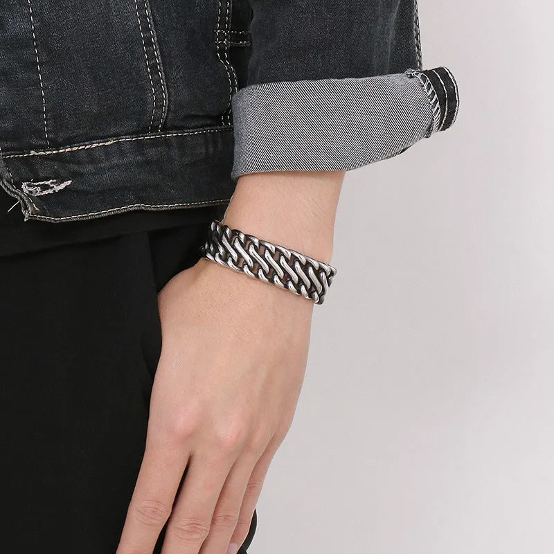 Creative Titanium Steel Braided Bracelet for Men - European and American Locomotive Wind Design in Stainless Steel