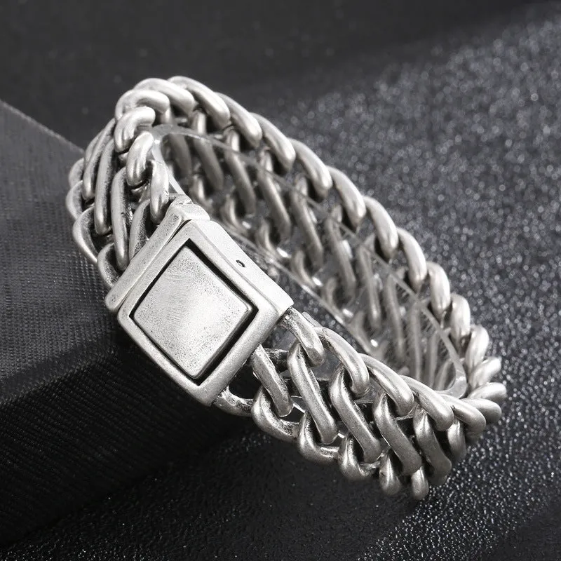 Creative Titanium Steel Braided Bracelet for Men - European and American Locomotive Wind Design in Stainless Steel