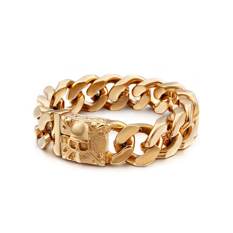 customized titanium steel Cuban link bracelet with men's skull design in European and American style