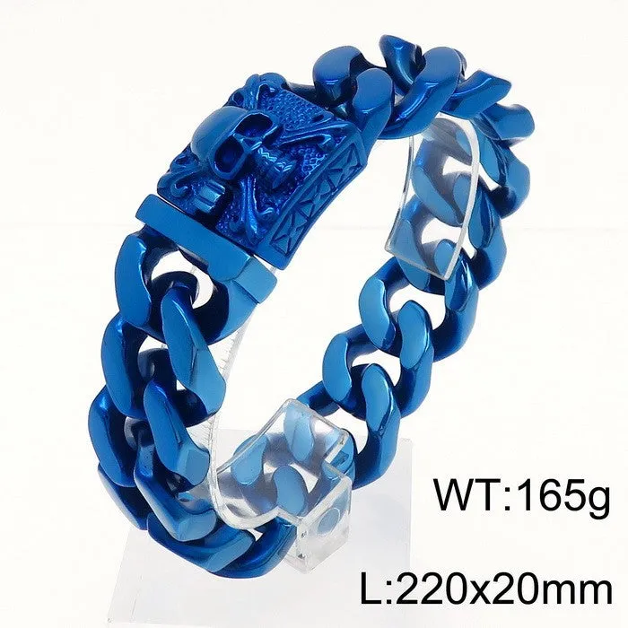 customized titanium steel Cuban link bracelet with men's skull design in European and American style