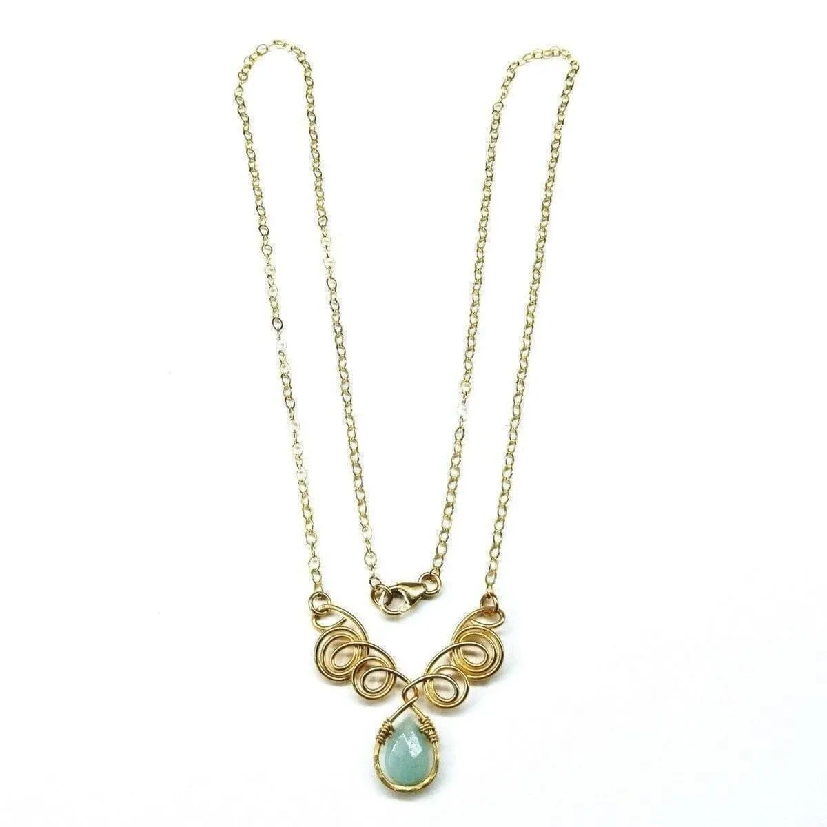 Gold Filled Wire Sculpted Mint Gemstone Drop Necklace