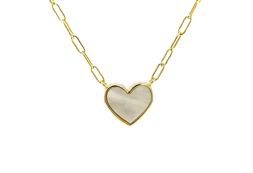 MOTHER OF PEARL HEART NECKLACE