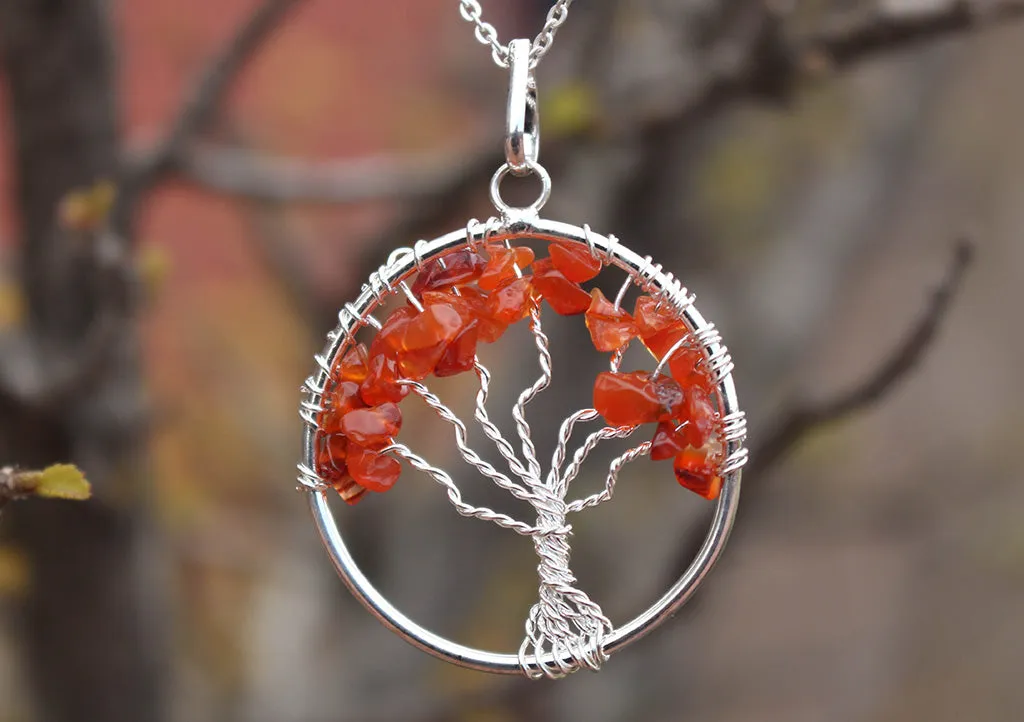 Red Carnelian Beaded Tree of Life Pendant