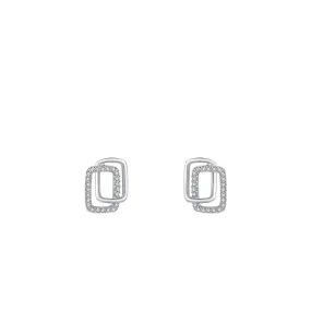 Trendy Three-Dimensional Sterling Silver Earrings with Zircon Gem