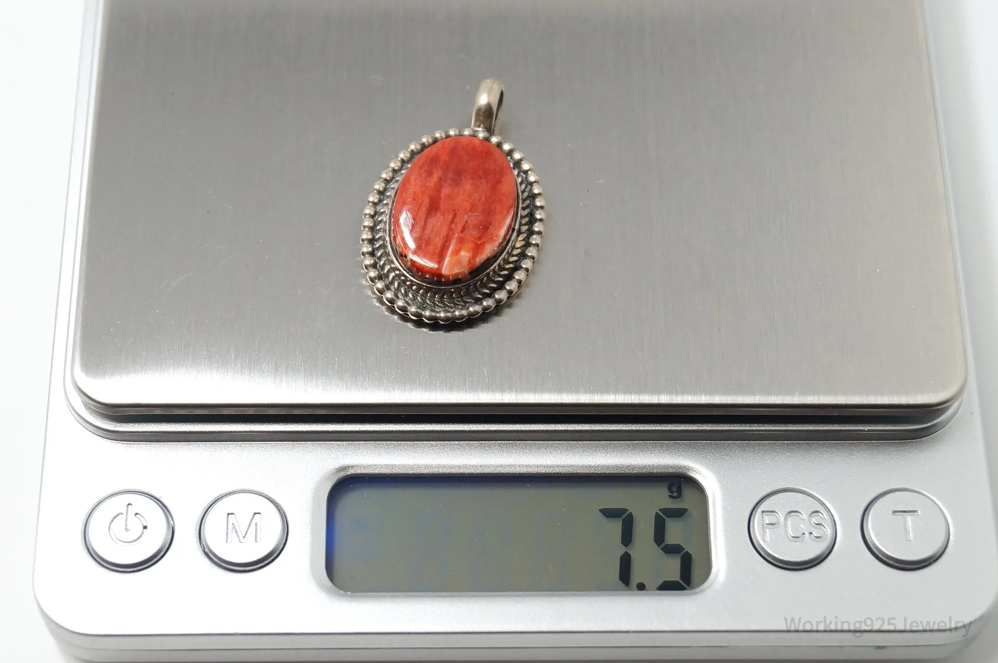 Vintage Handmade Native American EA Coral Sterling Silver Pendant