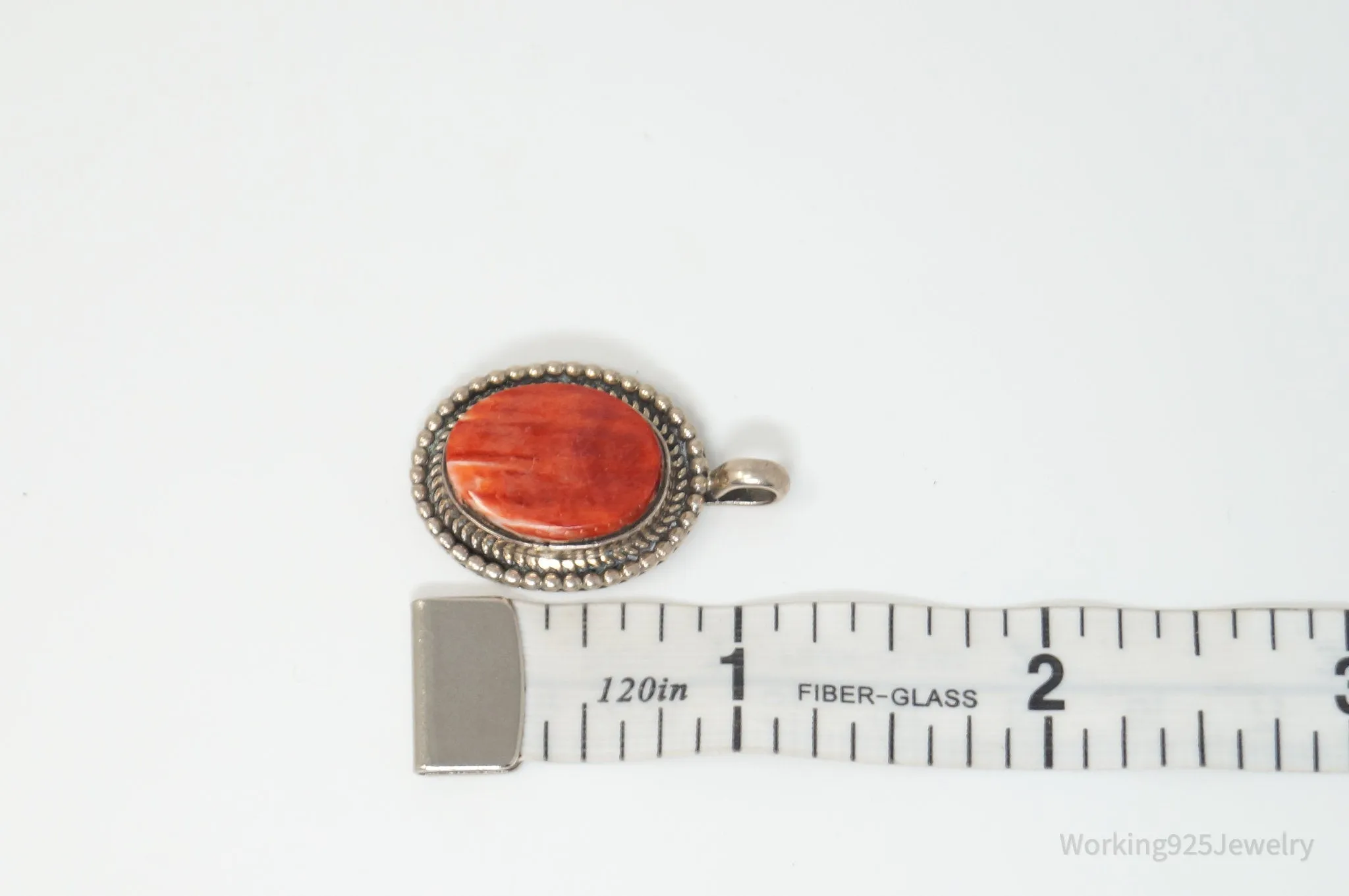 Vintage Handmade Native American EA Coral Sterling Silver Pendant