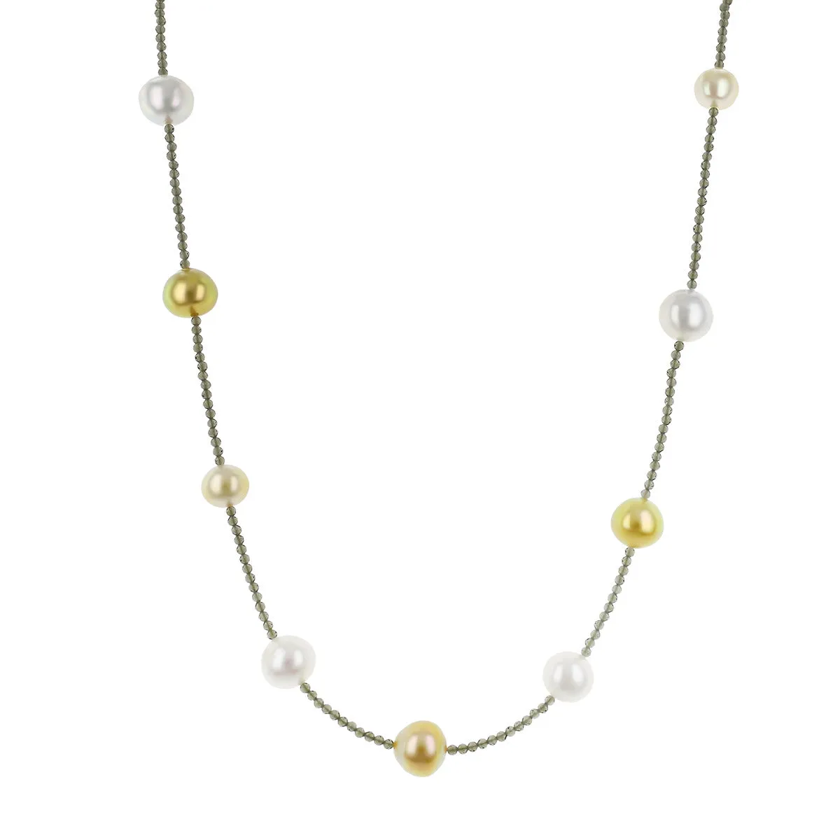White and Gold Pearls on Labradorite Strand