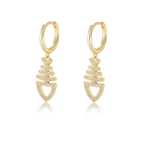 Zircon Fishbone Silver Drop Earrings for Women